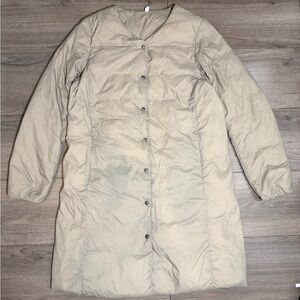 MUJO Collarless lightweight DOWN Light Beige Women's Long Puffer Coat